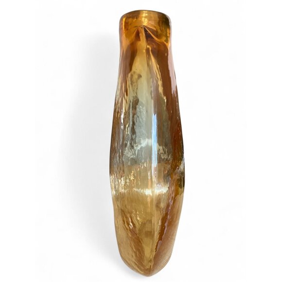 Amber Glass Art Vase With Unique Cutout Design - Picture 3 of 7